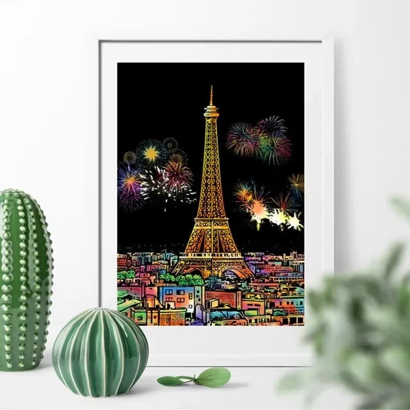 4 Pcs/Set A4 DIY Scraping Painting Creative World Famous Landscape City Building Animals Scratch Painting Drawing Toys thumbnail 5
