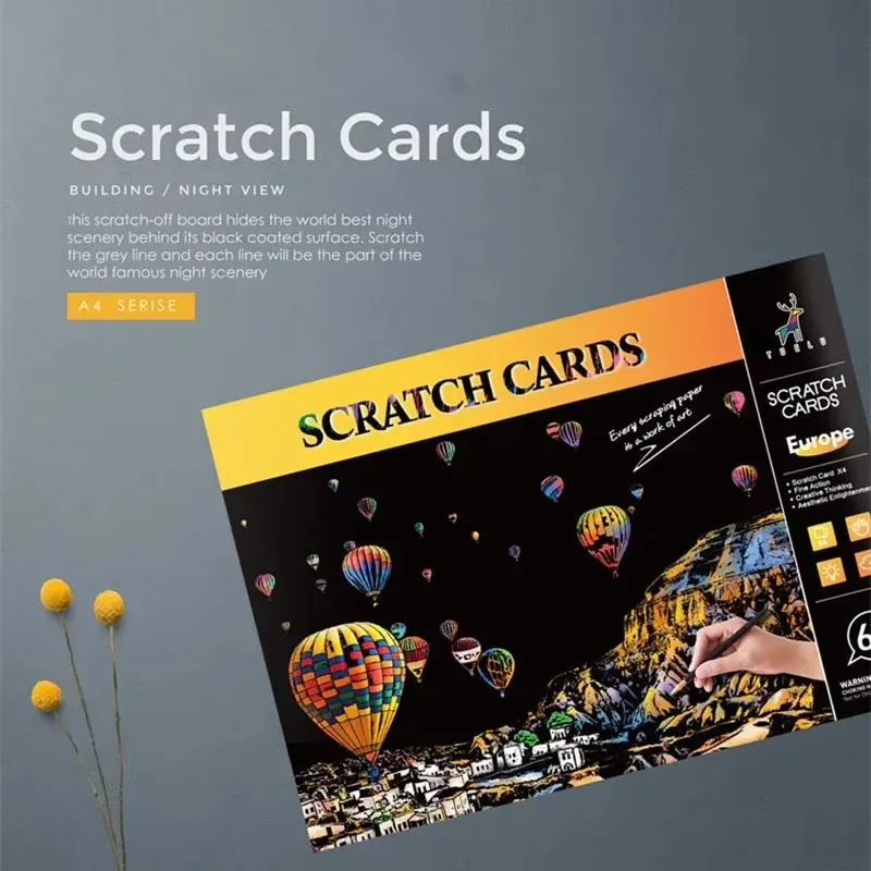 4 Pcs/Set A4 DIY Scraping Painting Creative World Famous Landscape City Building Animals Scratch Painting Drawing Toys thumbnail 2