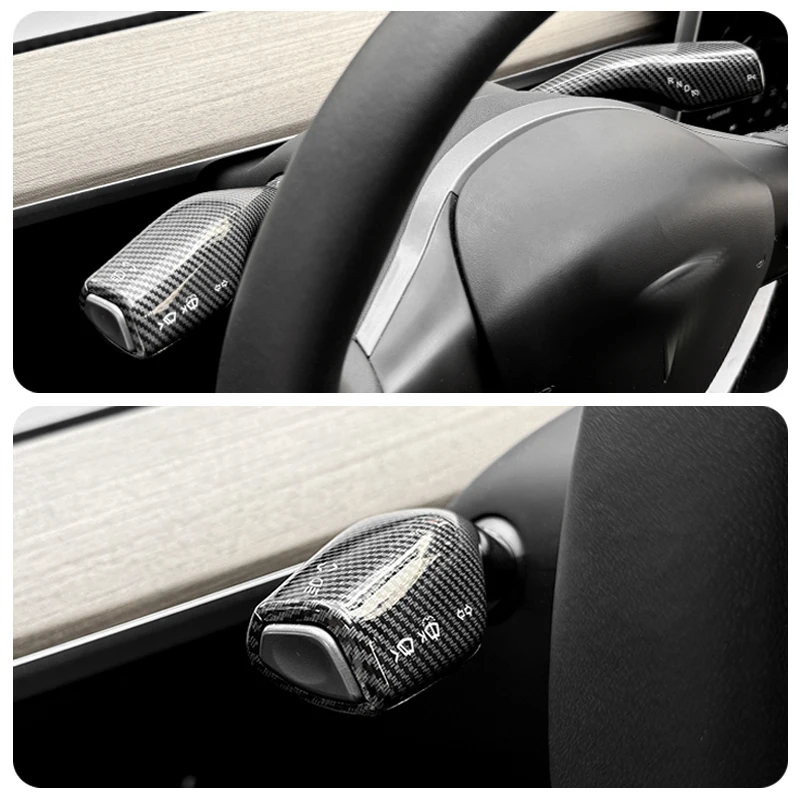 2PC Carbon Fiber Steering Wheel Whift Protection Cover For Tesla Model 3 Model Y ABS Car Column Shift Knob Cover Decor For Tesla thumbnail 5