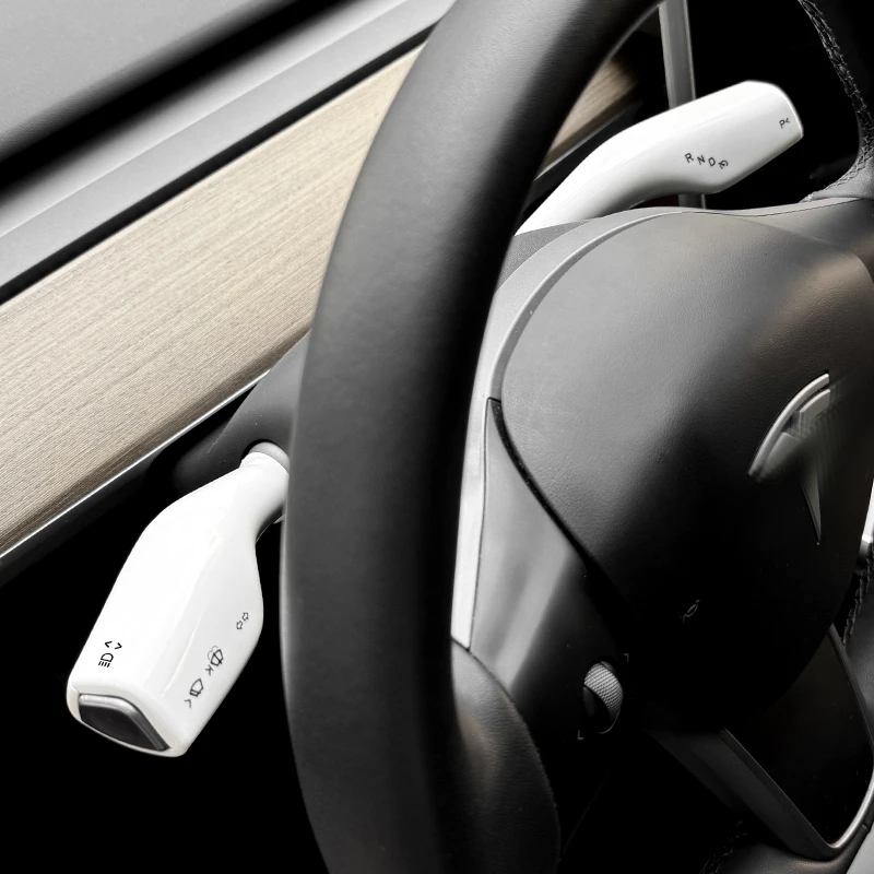 2PC Carbon Fiber Steering Wheel Whift Protection Cover For Tesla Model 3 Model Y ABS Car Column Shift Knob Cover Decor For Tesla thumbnail 6