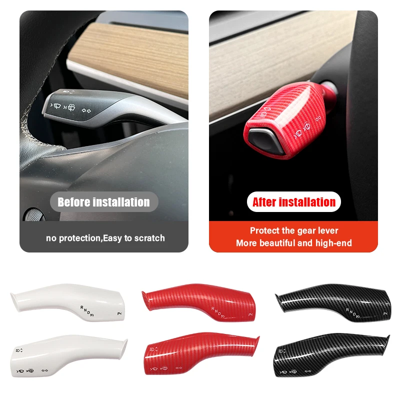 2PC Carbon Fiber Steering Wheel Whift Protection Cover For Tesla Model 3 Model Y ABS Car Column Shift Knob Cover Decor For Tesla thumbnail 2