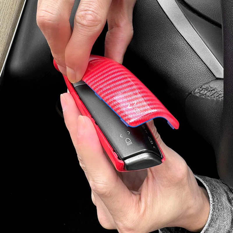 2PC Carbon Fiber Steering Wheel Whift Protection Cover For Tesla Model 3 Model Y ABS Car Column Shift Knob Cover Decor For Tesla thumbnail 4