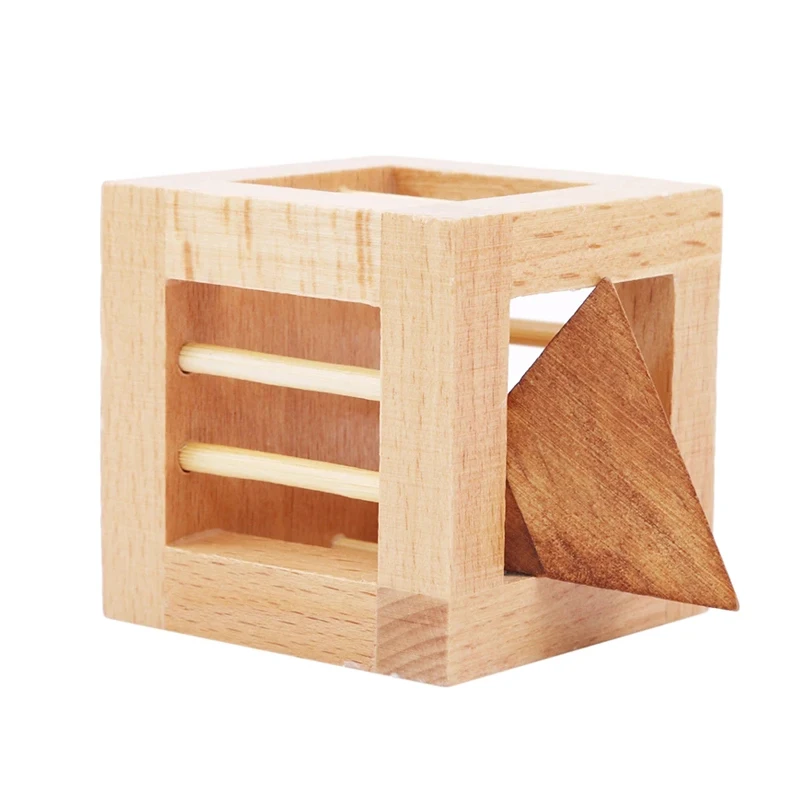 Wooden Brain Teaser Puzzles For Kids And Adult Cage Apart Triangle Luban Lock IQ Challenge Games Educational Intellectual Toys thumbnail 2