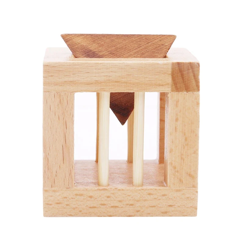 Wooden Brain Teaser Puzzles For Kids And Adult Cage Apart Triangle Luban Lock IQ Challenge Games Educational Intellectual Toys thumbnail 3