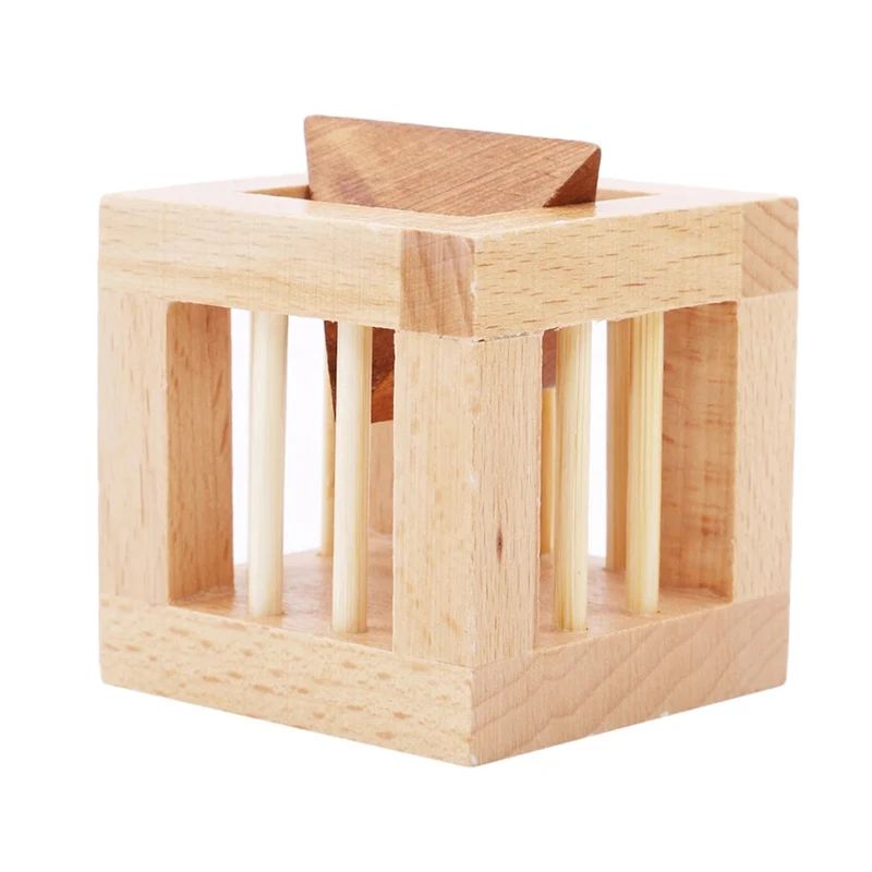 Wooden Brain Teaser Puzzles For Kids And Adult Cage Apart Triangle Luban Lock IQ Challenge Games Educational Intellectual Toys thumbnail 5