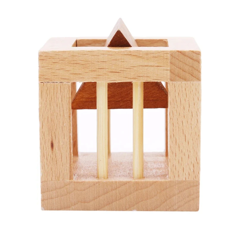 Wooden Brain Teaser Puzzles For Kids And Adult Cage Apart Triangle Luban Lock IQ Challenge Games Educational Intellectual Toys thumbnail 4