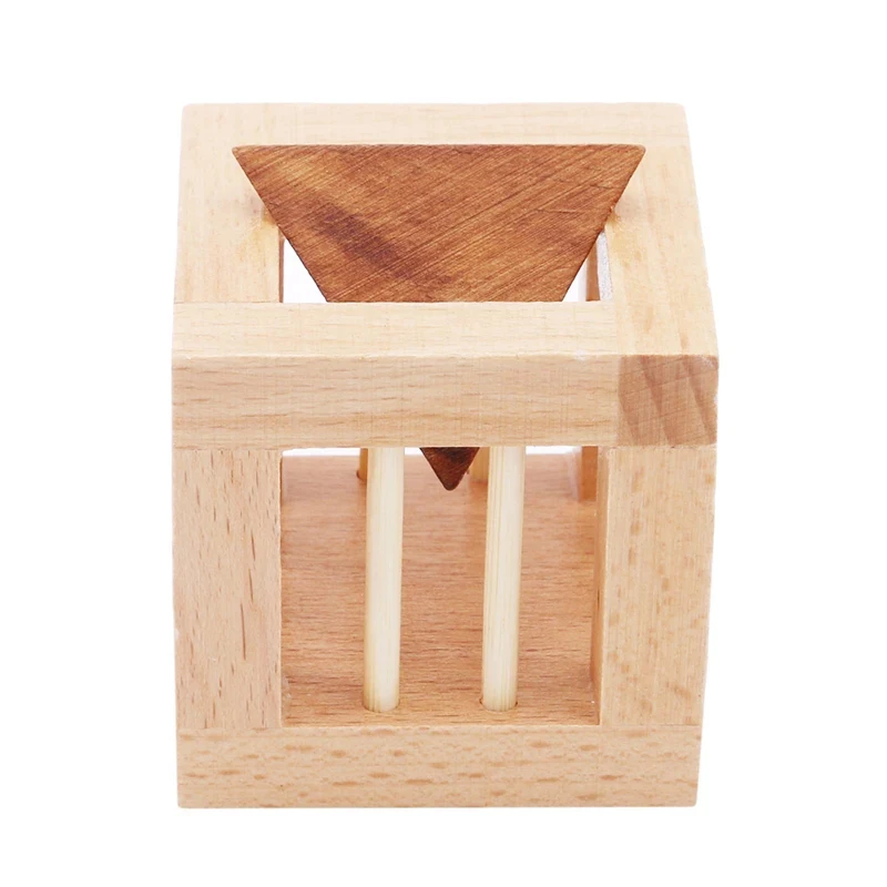 Wooden Brain Teaser Puzzles For Kids And Adult Cage Apart Triangle Luban Lock IQ Challenge Games Educational Intellectual Toys thumbnail 6