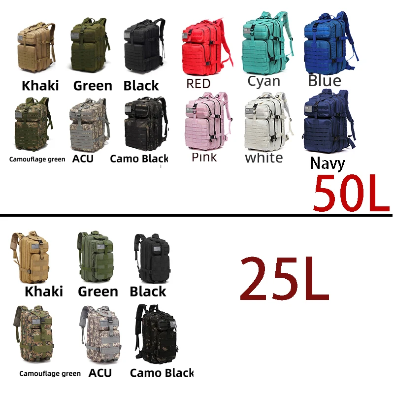 25L/50L 1000D Nylon Waterproof Trekking Fishing Hunting Bag Backpack Outdoor Rucksacks Tactical Sports Camping Hiking thumbnail 2