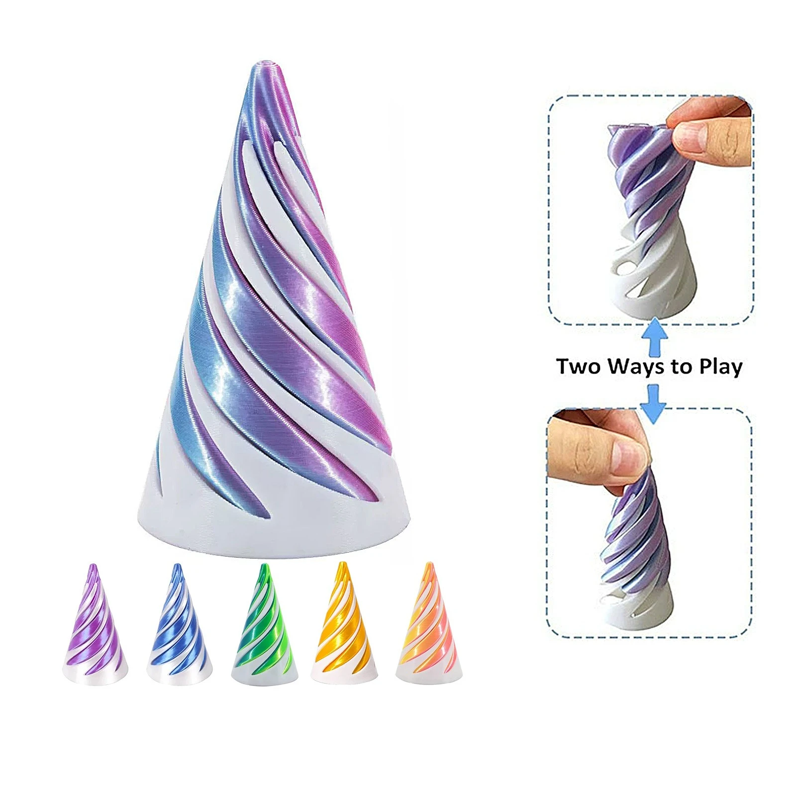 3D Printed Spiral Cone Toy Impossible Pyramid Passthrough Sculpture Pass Through Pyramid Toy Mini Vortex Thread Illusion HOT thumbnail 2