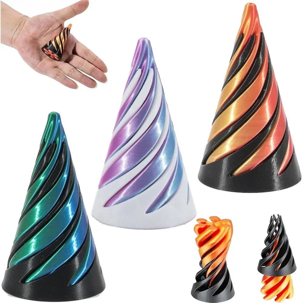 3D Printed Spiral Cone Toy Impossible Pyramid Passthrough Sculpture Pass Through Pyramid Toy Mini Vortex Thread Illusion HOT thumbnail 4