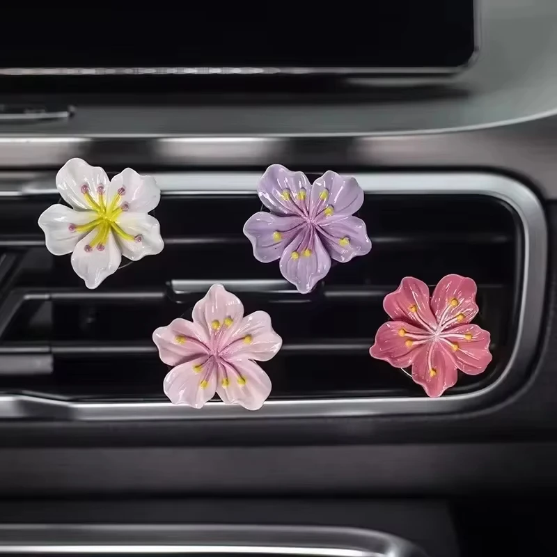 2Pcs Car Perfume Clip Flower Car Outlet Vent Perfume Clips Air Freshener Peach Blossom Aroma Diffuser Car Interior Decoration