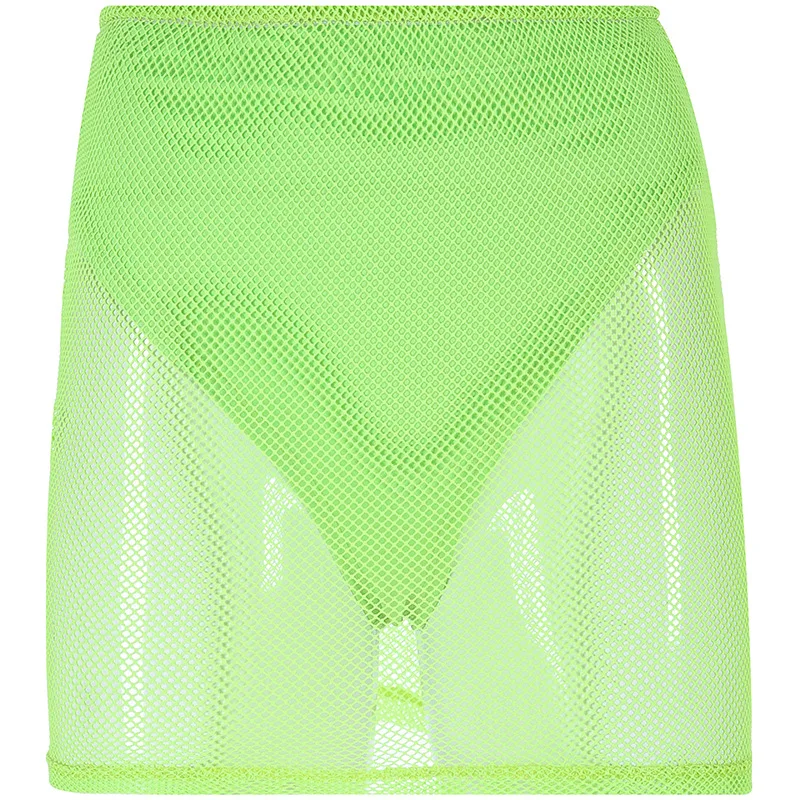 BKLD Crop Top And Skirt Set Outfit Tracksuit For Women Summer Clubwear Sheer Mesh Long Sleeve Mini Skirts Neon Two Piece Set thumbnail 6
