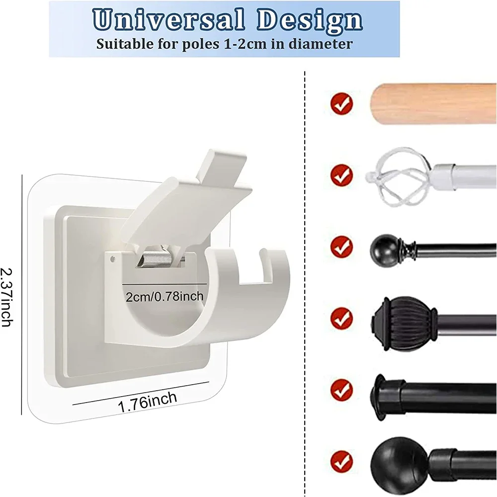 Curtain Rod Bracket Hooks Self Adhesive Wall Nail Free Rail Bracket Clips Adjustable Shower Home Storage Hanging Stick Holder thumbnail 6