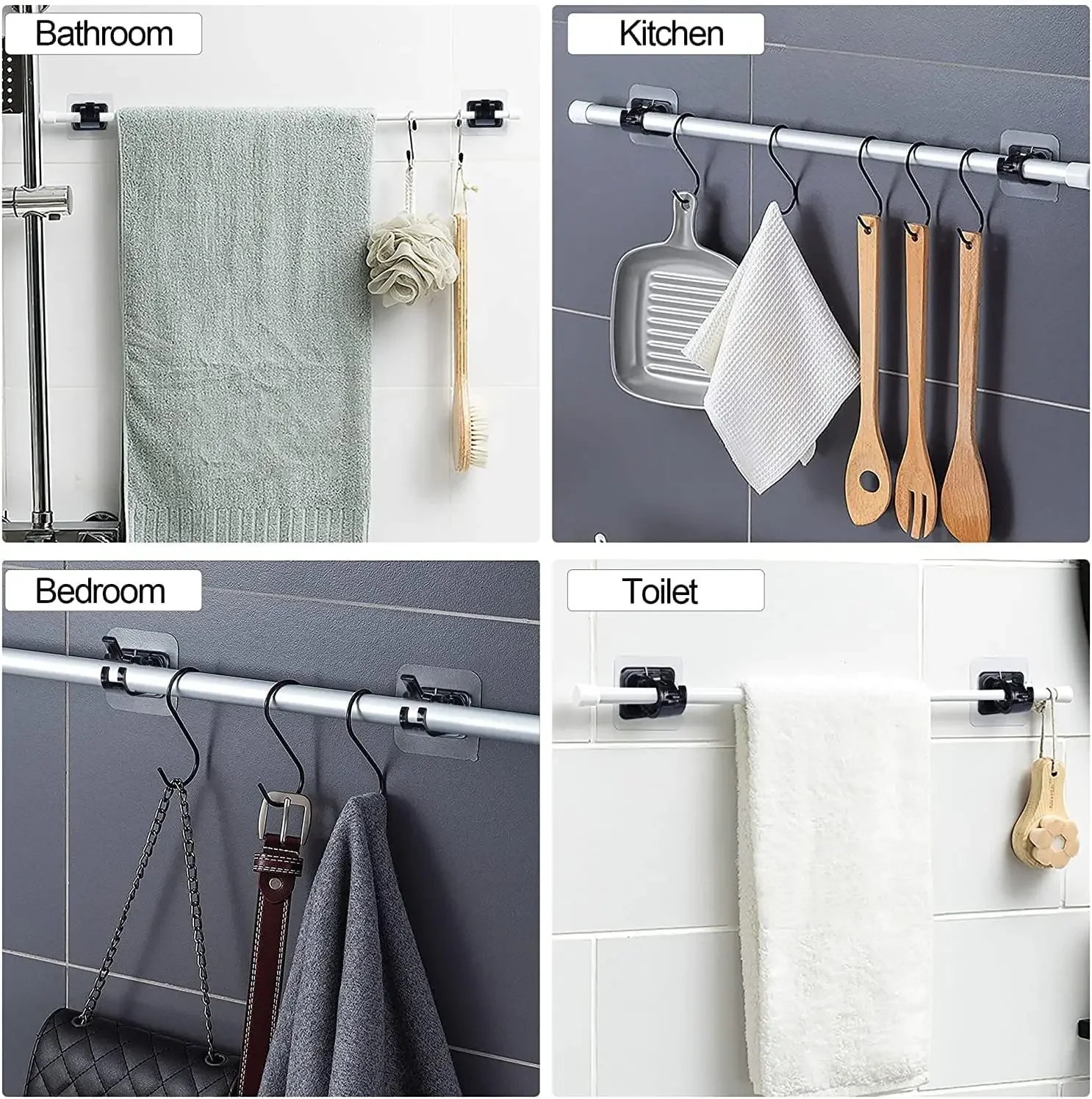 Curtain Rod Bracket Hooks Self Adhesive Wall Nail Free Rail Bracket Clips Adjustable Shower Home Storage Hanging Stick Holder thumbnail 3