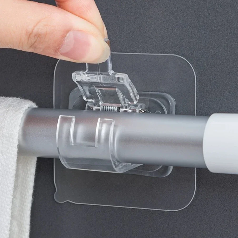 Curtain Rod Bracket Hooks Self Adhesive Wall Nail Free Rail Bracket Clips Adjustable Shower Home Storage Hanging Stick Holder thumbnail 2