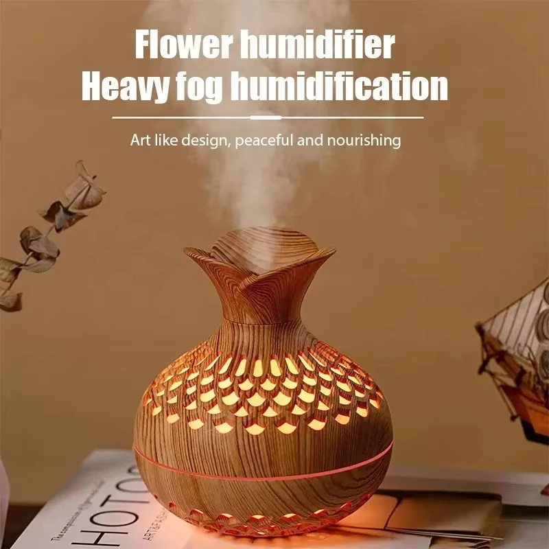Wood Grain Mini Vase Air Humidifier USB Electric Ultrasonic Water Aroma Essential Oil Diffuser Home Room Fragrance Air Purifier thumbnail 6