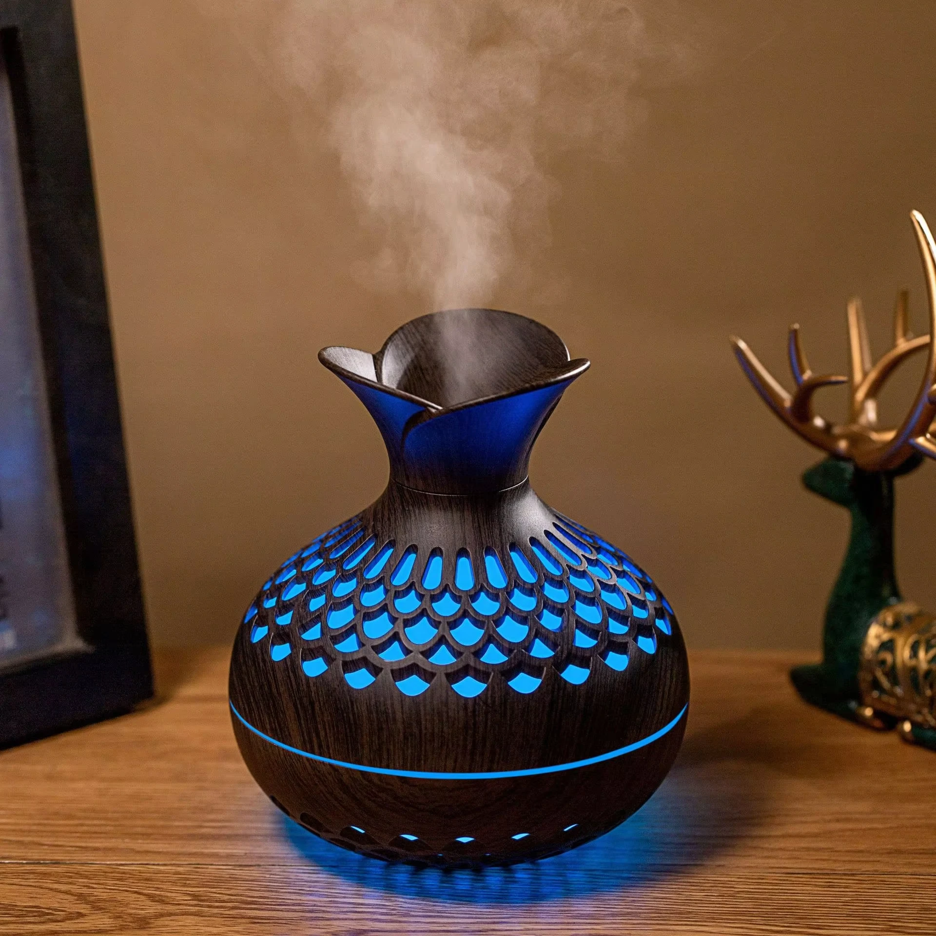 Wood Grain Mini Vase Air Humidifier USB Electric Ultrasonic Water Aroma Essential Oil Diffuser Home Room Fragrance Air Purifier thumbnail 2