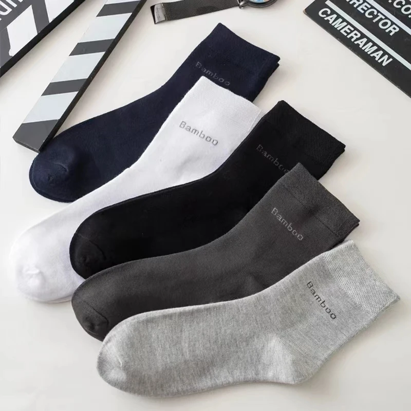 10/5Pairs Men Bamboo Socks Comfortable Breathable Casual Business Men's Crew Socks High Quality Guarantee Sox Male size 38-44 thumbnail 4