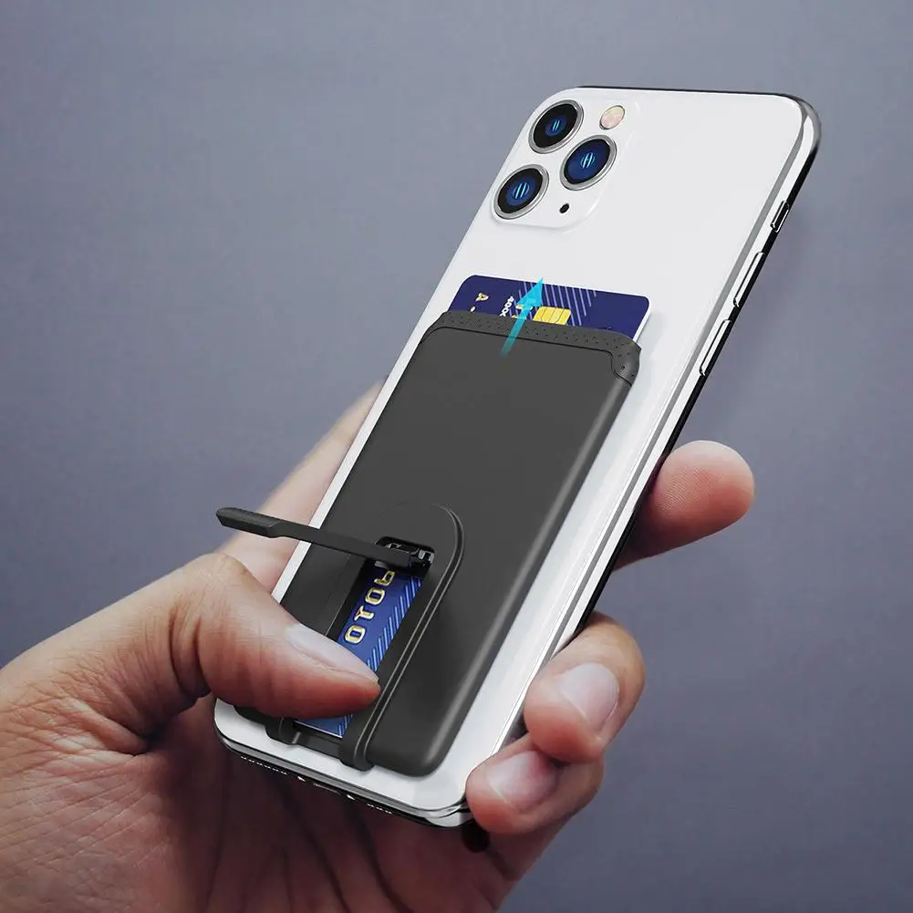 Silicone Phone Card Holder Mobile Cell Phone Stand Credit Cardholder Fashion Adhesive Sticker Pocket for Iphone Samsung thumbnail 2
