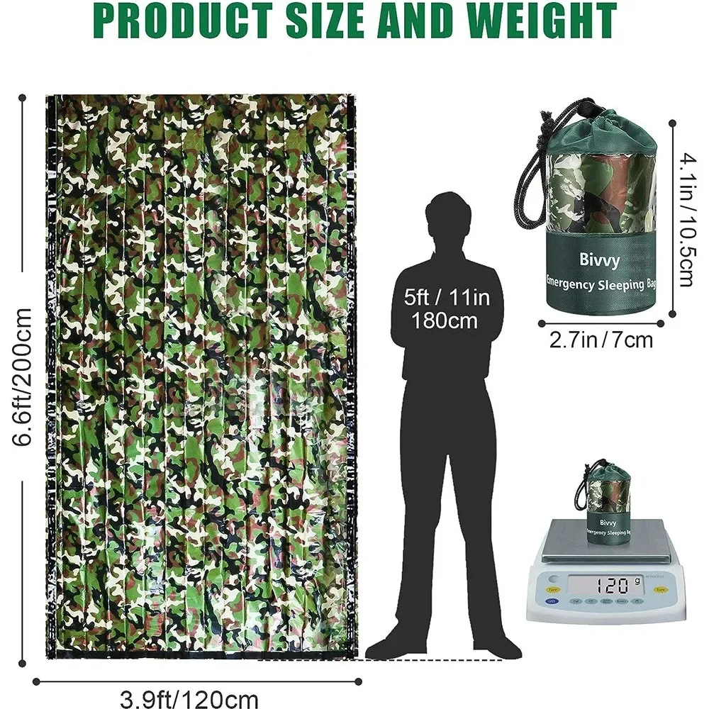 PE Emergency Sleeping Bag Camouflage Waterproof Portable Survival 120x200cm Sleeping Bag for Outdoor Camping Hiking Adventure thumbnail 5