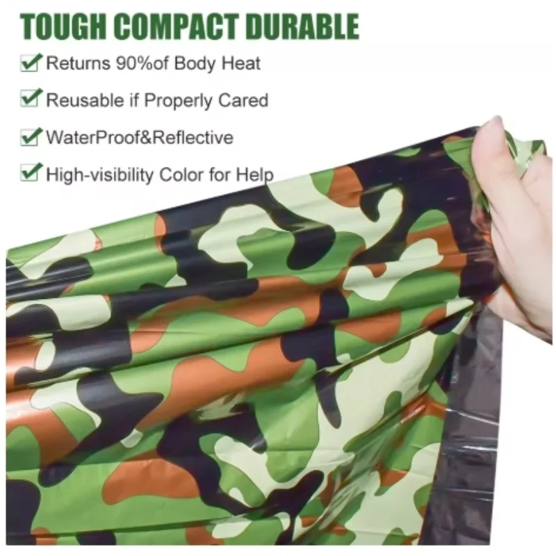 PE Emergency Sleeping Bag Camouflage Waterproof Portable Survival 120x200cm Sleeping Bag for Outdoor Camping Hiking Adventure thumbnail 2