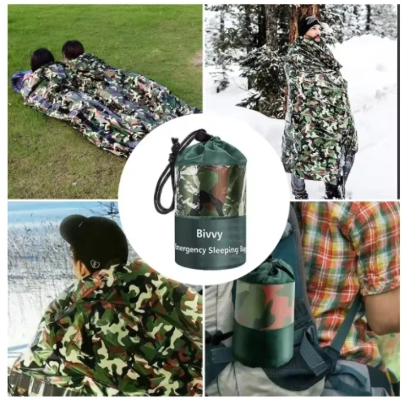 PE Emergency Sleeping Bag Camouflage Waterproof Portable Survival 120x200cm Sleeping Bag for Outdoor Camping Hiking Adventure thumbnail 4