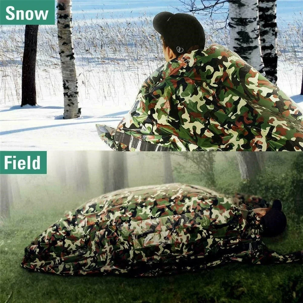 PE Emergency Sleeping Bag Camouflage Waterproof Portable Survival 120x200cm Sleeping Bag for Outdoor Camping Hiking Adventure thumbnail 6