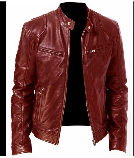 Men's Leather Jacket Bomber Motorcycle Biker Pu Leather Casual Loose Fit Faux Jacket For Men thumbnail 5
