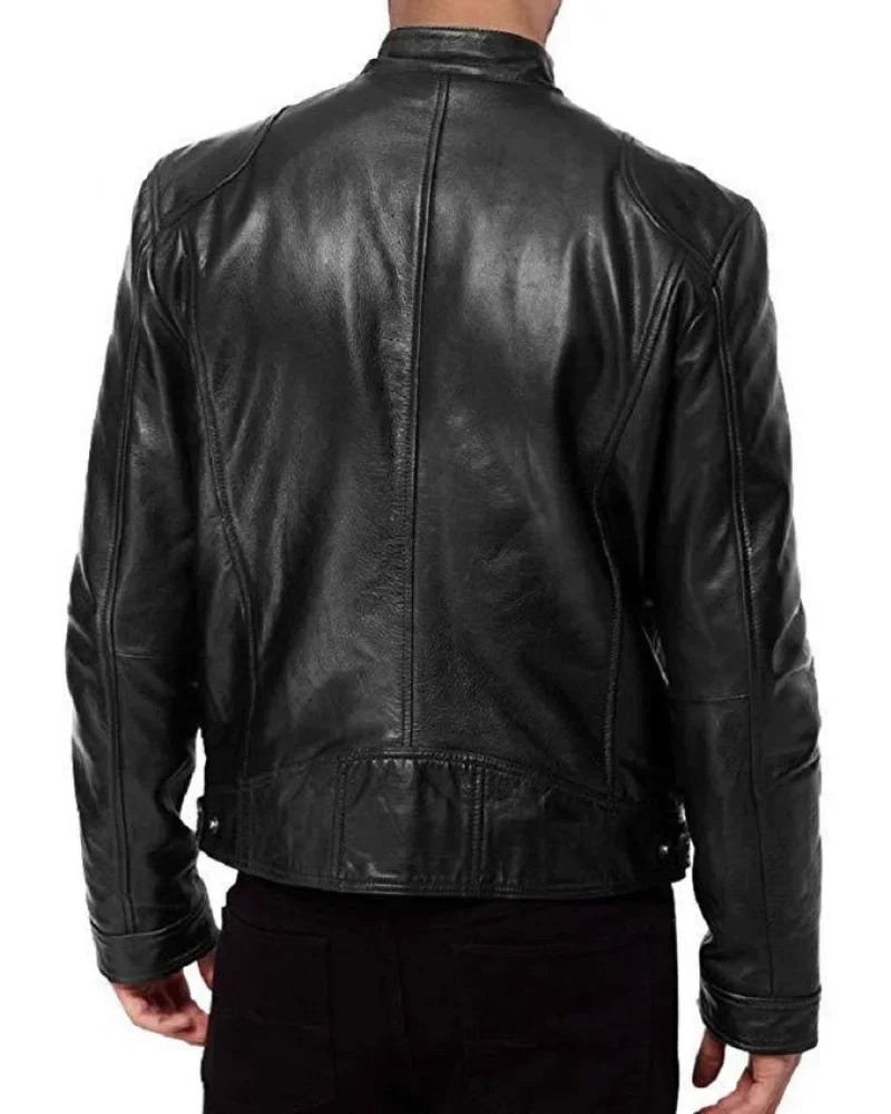 Men's Leather Jacket Bomber Motorcycle Biker Pu Leather Casual Loose Fit Faux Jacket For Men thumbnail 3
