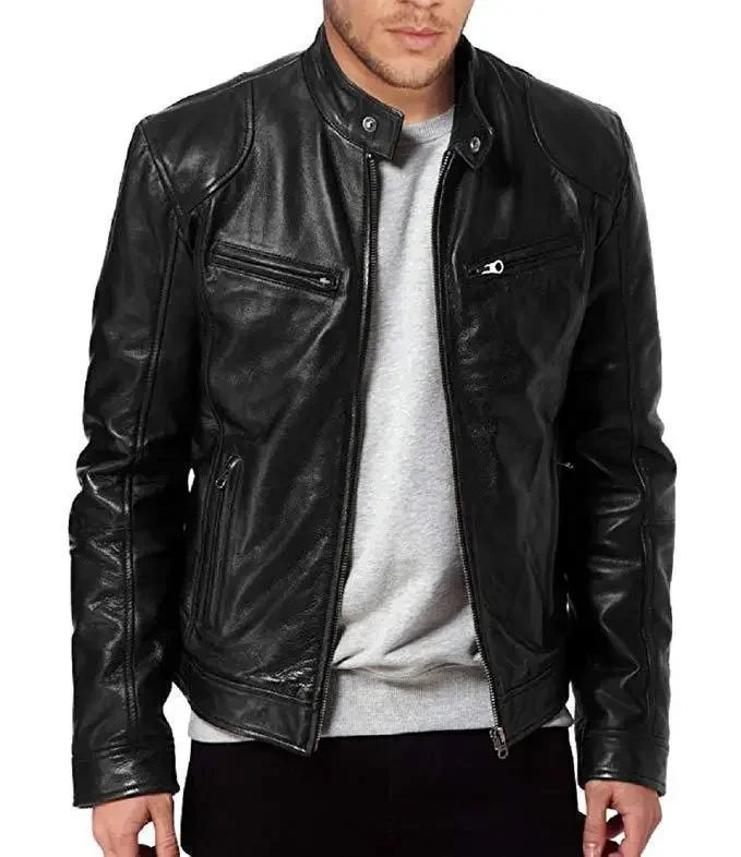 Men's Leather Jacket Bomber Motorcycle Biker Pu Leather Casual Loose Fit Faux Jacket For Men thumbnail 2