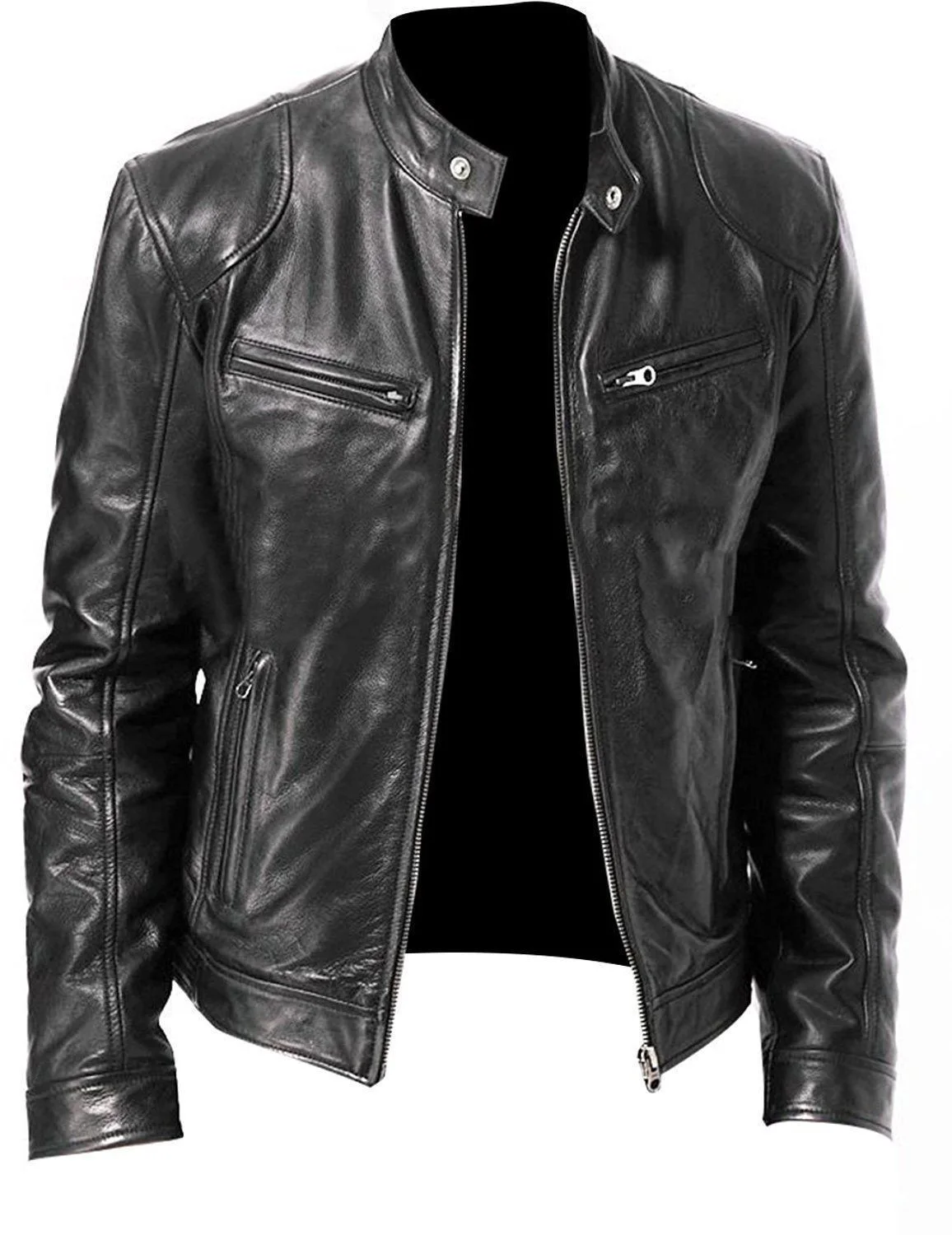 Men's Leather Jacket Bomber Motorcycle Biker Pu Leather Casual Loose Fit Faux Jacket For Men thumbnail 4