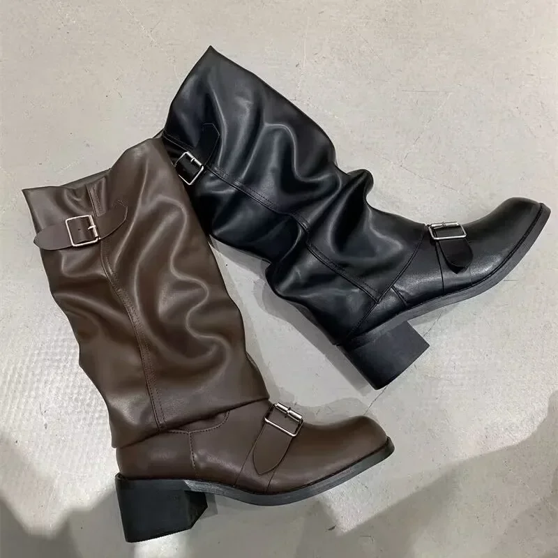 Woman Boots Knee High Platform Chunky Heels Trend Punk Gothic New Rock Leather Fashion Women's Shoes Motorcycle Footwear Q221 thumbnail 6