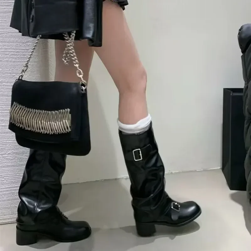 Woman Boots Knee High Platform Chunky Heels Trend Punk Gothic New Rock Leather Fashion Women's Shoes Motorcycle Footwear Q221 thumbnail 3