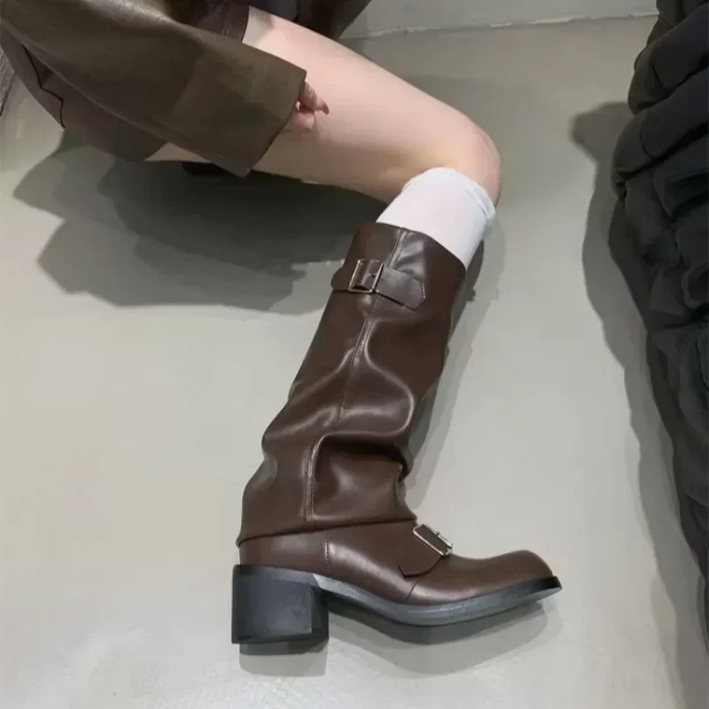 Woman Boots Knee High Platform Chunky Heels Trend Punk Gothic New Rock Leather Fashion Women's Shoes Motorcycle Footwear Q221 thumbnail 4