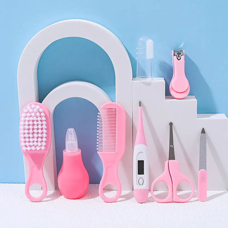 8PCS Baby Care Cleaning Set Nail Clippers Comb Head Massage Nasal Aspirator Thermometer Soft Bristle Brush Children Grooming Kit thumbnail 5