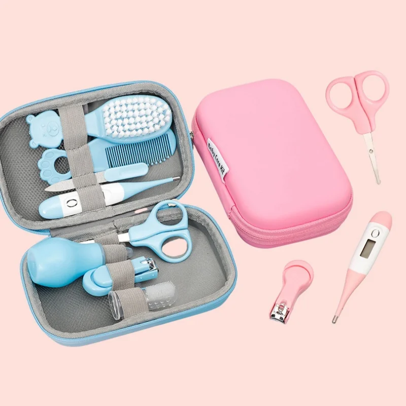 8PCS Baby Care Cleaning Set Nail Clippers Comb Head Massage Nasal Aspirator Thermometer Soft Bristle Brush Children Grooming Kit thumbnail 4
