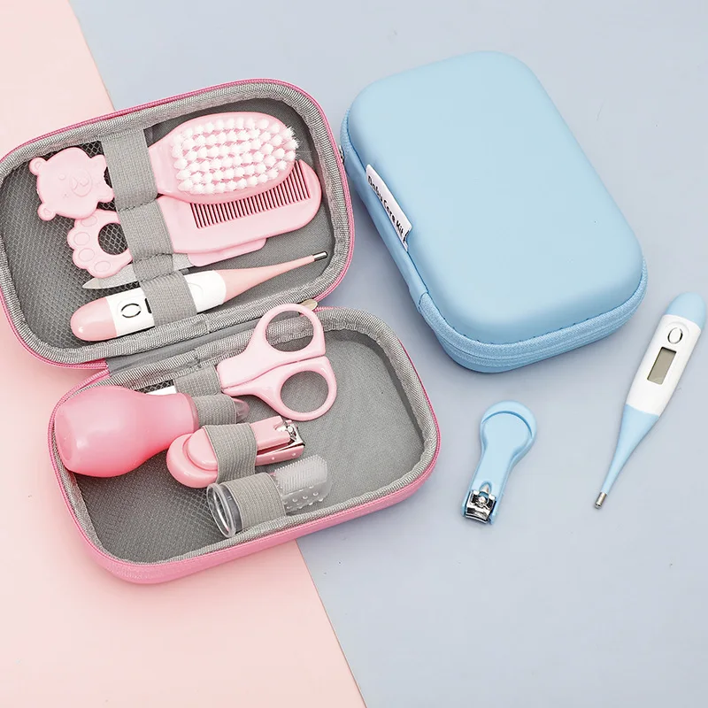 8PCS Baby Care Cleaning Set Nail Clippers Comb Head Massage Nasal Aspirator Thermometer Soft Bristle Brush Children Grooming Kit thumbnail 3