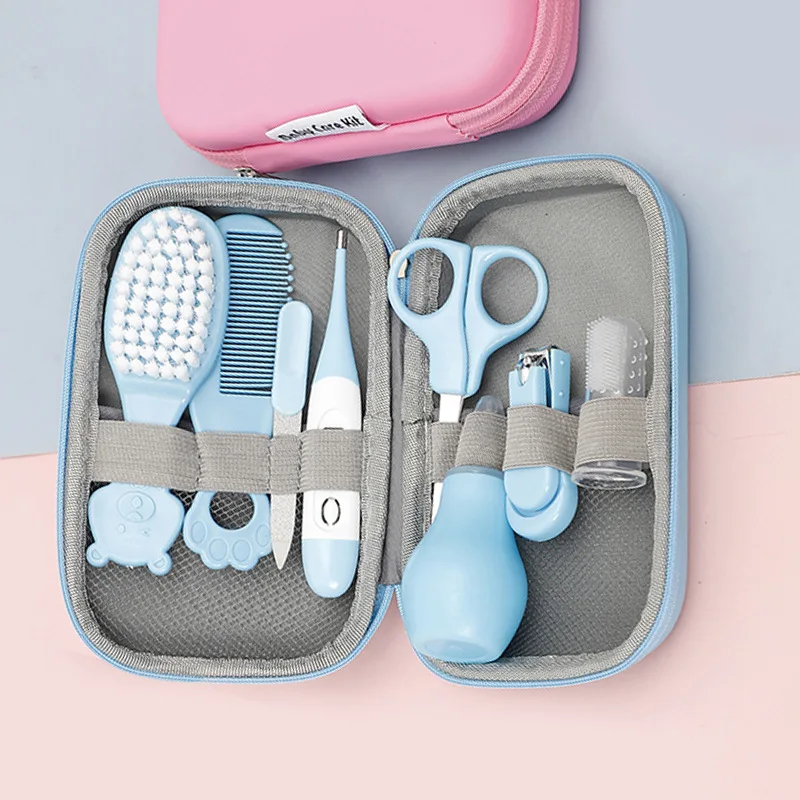 8PCS Baby Care Cleaning Set Nail Clippers Comb Head Massage Nasal Aspirator Thermometer Soft Bristle Brush Children Grooming Kit thumbnail 6