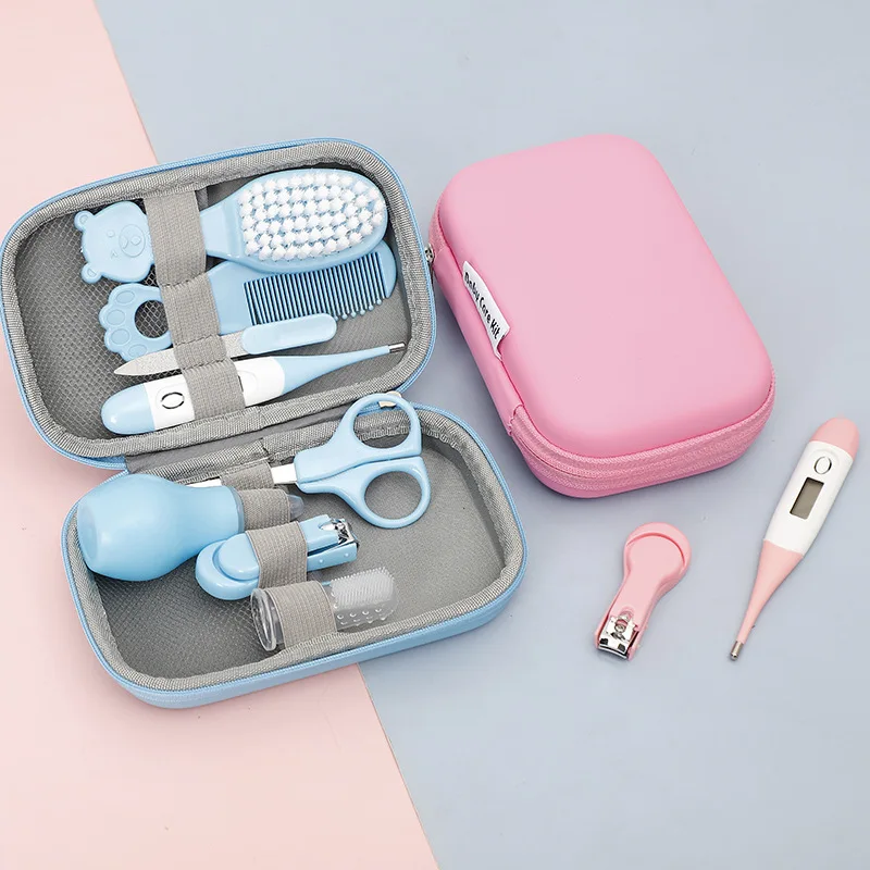 8PCS Baby Care Cleaning Set Nail Clippers Comb Head Massage Nasal Aspirator Thermometer Soft Bristle Brush Children Grooming Kit thumbnail 2