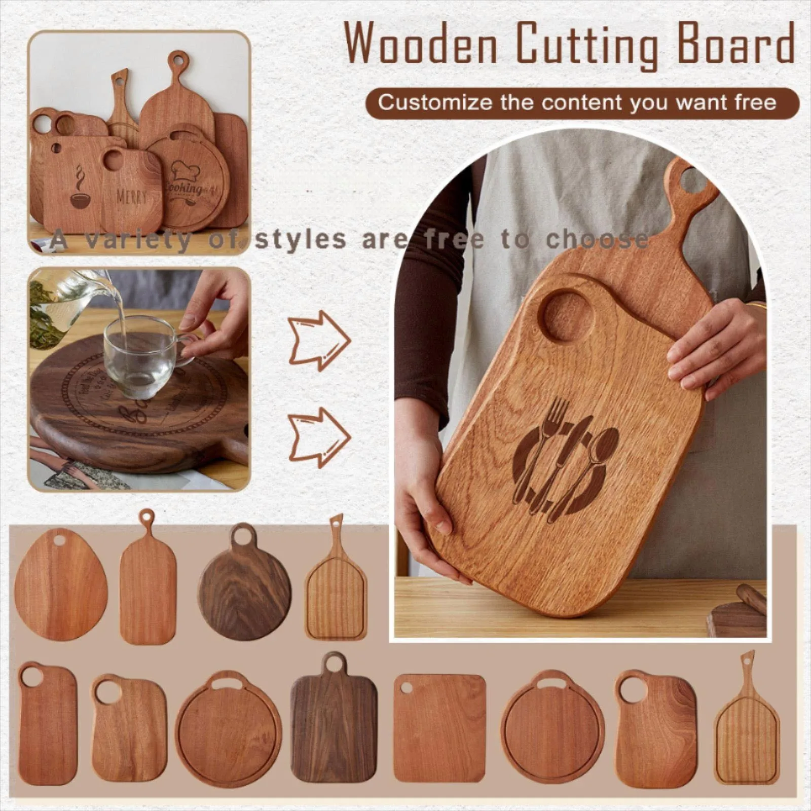 Carved Wooden Cutting Board Fruit Water Cup Wooden Cutting Board Children'S Dining Plate Cutting Board Steak Cutting Board thumbnail 2