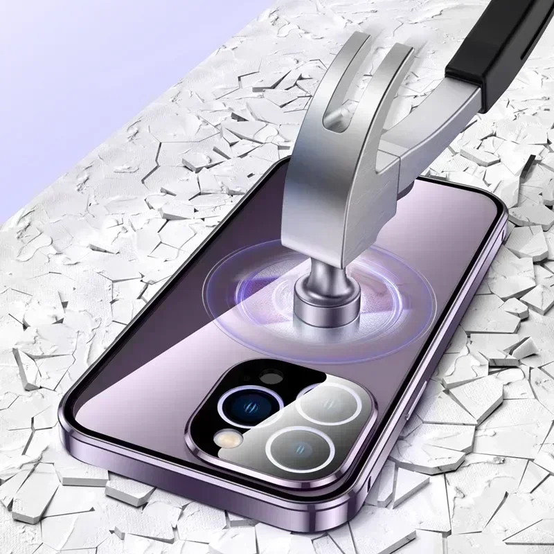 Metal Magnetic Double-Sided Buckle Glass Case For iPhone 16 15 14 13 12 Pro Max Plus 360° Full Cover Protection Shockproof Cover thumbnail 5