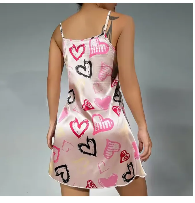 Ladies Sexy Sling Nightgown Nightdress Women's Sexy Lingerie Silk Satin Sleepwear Floral Pinting Nightwear Homewear Mini Dress thumbnail 4