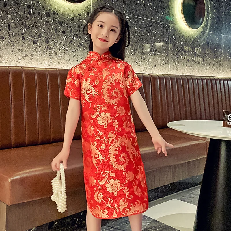 Summer Children's Cheongsam Modern Party Girls Dresses Fashion Girl Dress Vestidos Chinese Style Baby Qipao Princess Clothing thumbnail 6