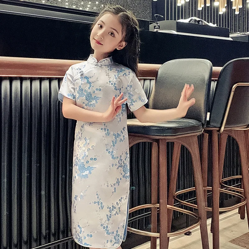 Summer Children's Cheongsam Modern Party Girls Dresses Fashion Girl Dress Vestidos Chinese Style Baby Qipao Princess Clothing thumbnail 5