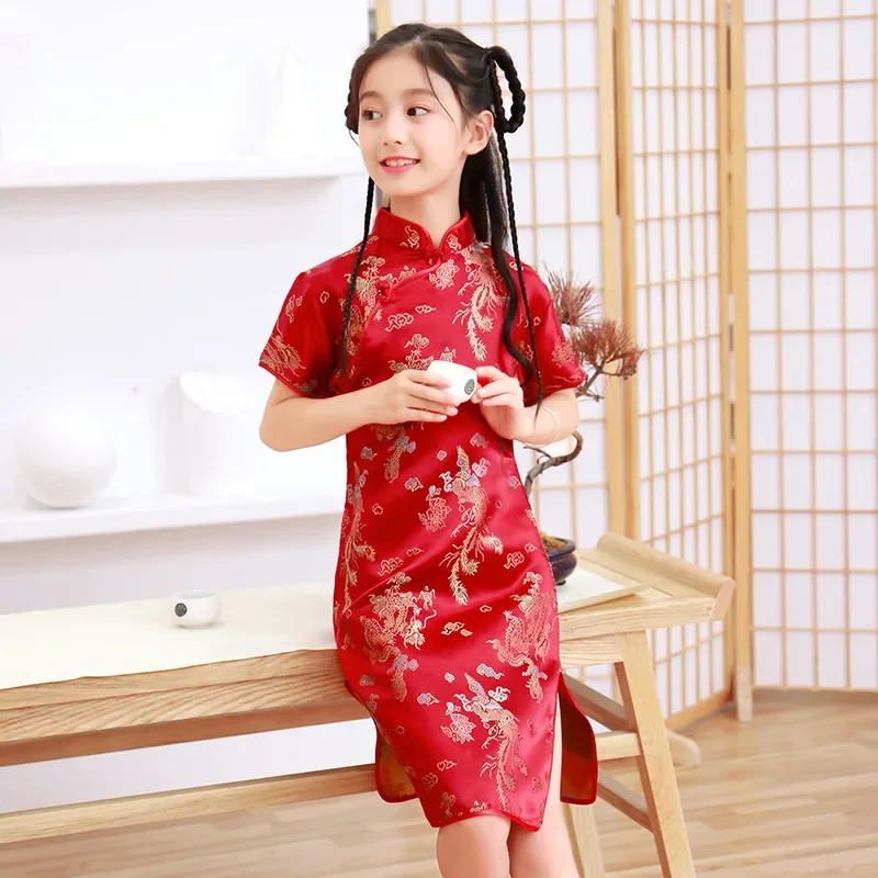 Summer Children's Cheongsam Modern Party Girls Dresses Fashion Girl Dress Vestidos Chinese Style Baby Qipao Princess Clothing thumbnail 3