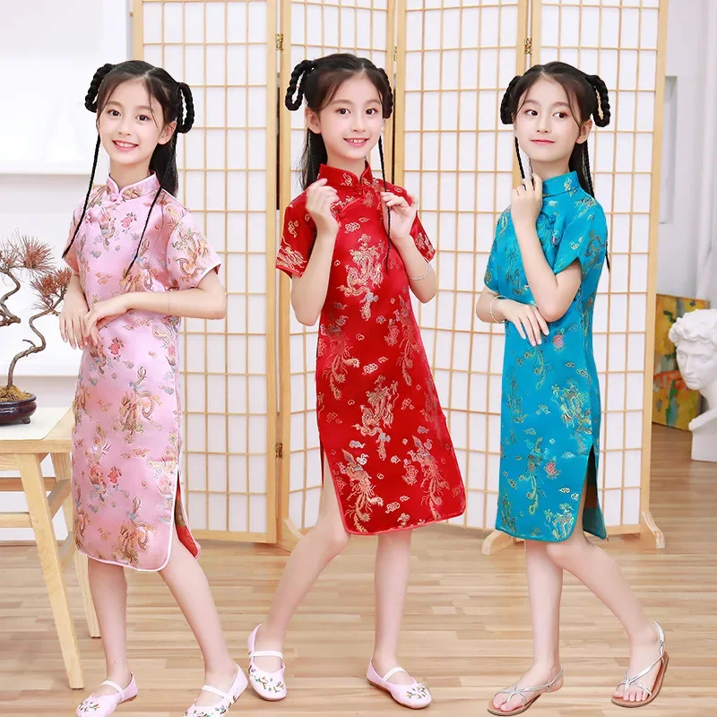Summer Children's Cheongsam Modern Party Girls Dresses Fashion Girl Dress Vestidos Chinese Style Baby Qipao Princess Clothing thumbnail 2