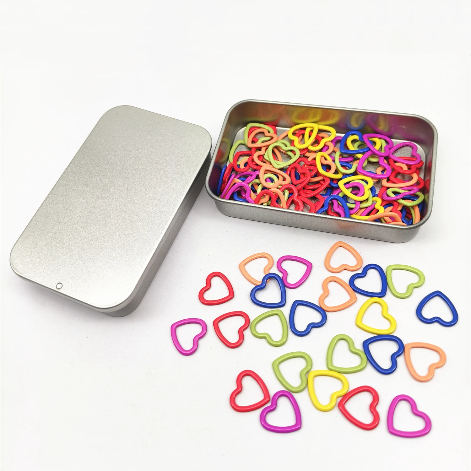 60PCS Heart-Shaped Colorful Metal Crochet Stitch Markers for knitting Clothing Tag DIY Craft Project with Storage Box