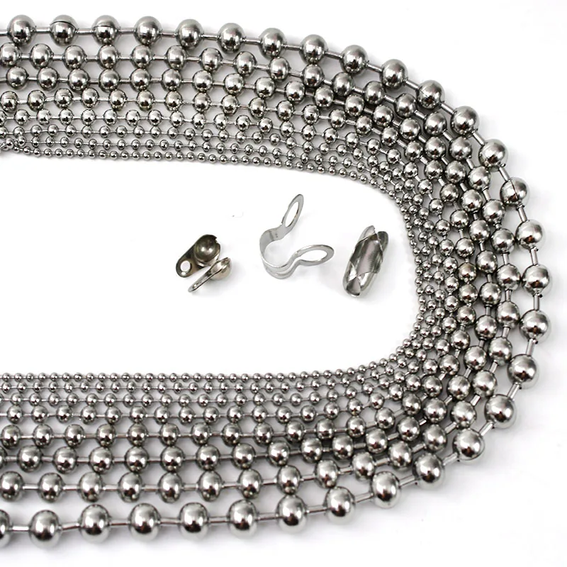 2-5Meter/Lot Stainless Steel Bulk Bead Chain Width 1.5-6mm Ball Chain with 20pcs Connectors for Necklace Keychain Jewelry Making