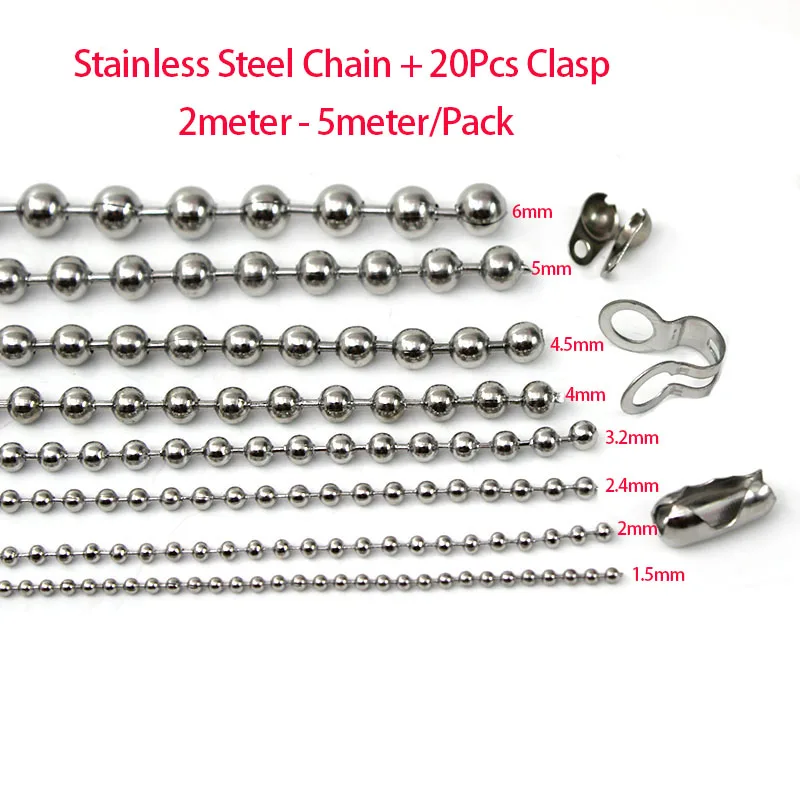 2-5Meter/Lot Stainless Steel Bulk Bead Chain Width 1.5-6mm Ball Chain with 20pcs Connectors for Necklace Keychain Jewelry Making thumbnail 2