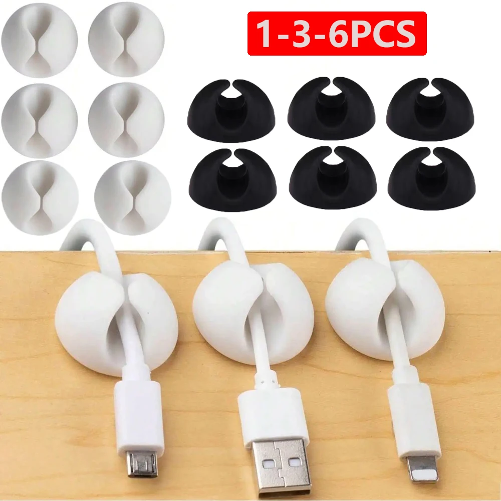 1-3-6pcs Cable Clips Organizer for Phone Charging Cable, Cable Holder for Computer, USB Cable, Mouse, Headphone Cable - White